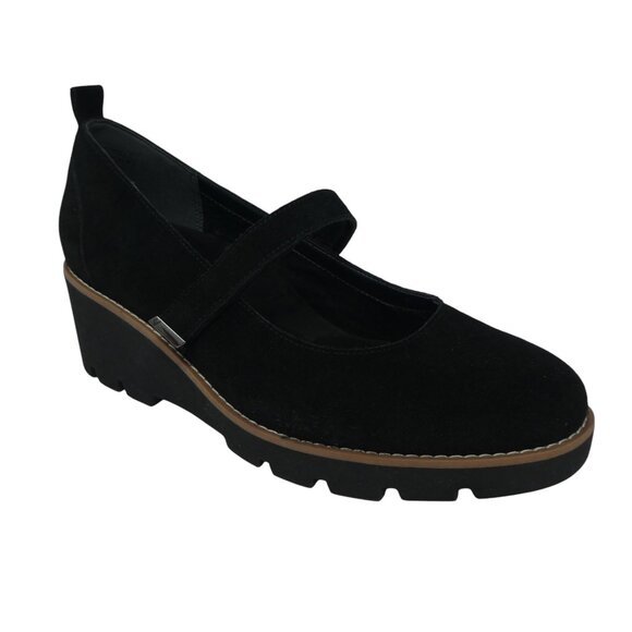 Vionic Alma Black Suede Wedge Heel Mary Jane Shoes Womens 8.5  Wide - Picture 1 of 13